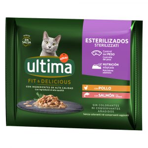 40 + 8 gratis! 48 x 85 g Ultima Katzenfutter - Sterilized Huhn und Lachs