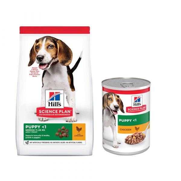 Hill's Science Plan Trockenfutter + 6 x 370 g / 363 g Nassfutter gratis! - 14 kg Puppy