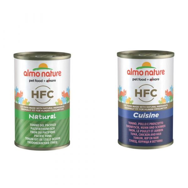 Sparpaket Almo Nature HFC Natural 12 x 140 g - Mixpaket (Pazifikthunfisch & Thunfisch/Huhn/Schinken)